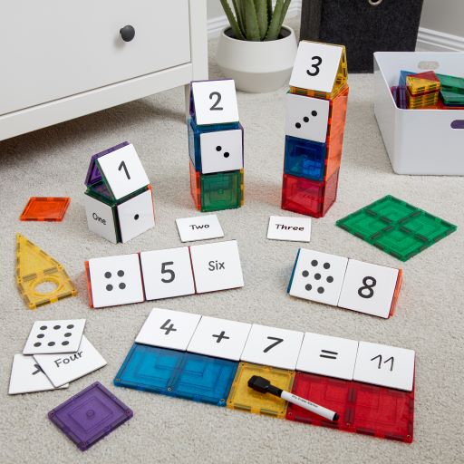 Numeric tile toppers to add to magnetic tiles on the floor