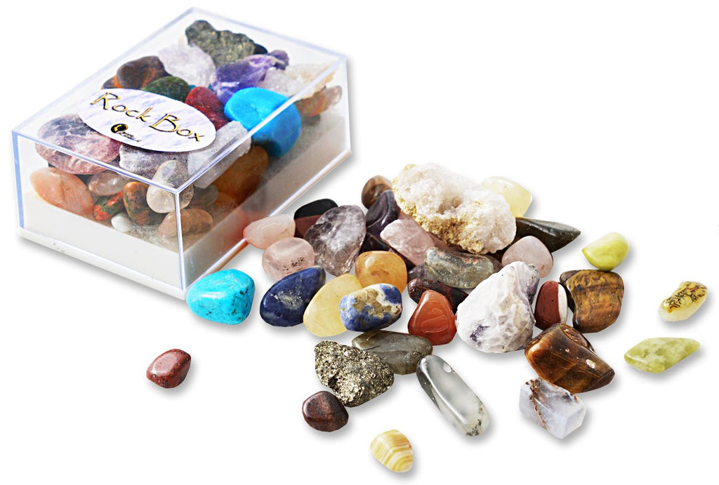 Box of mixed minerals and gems 