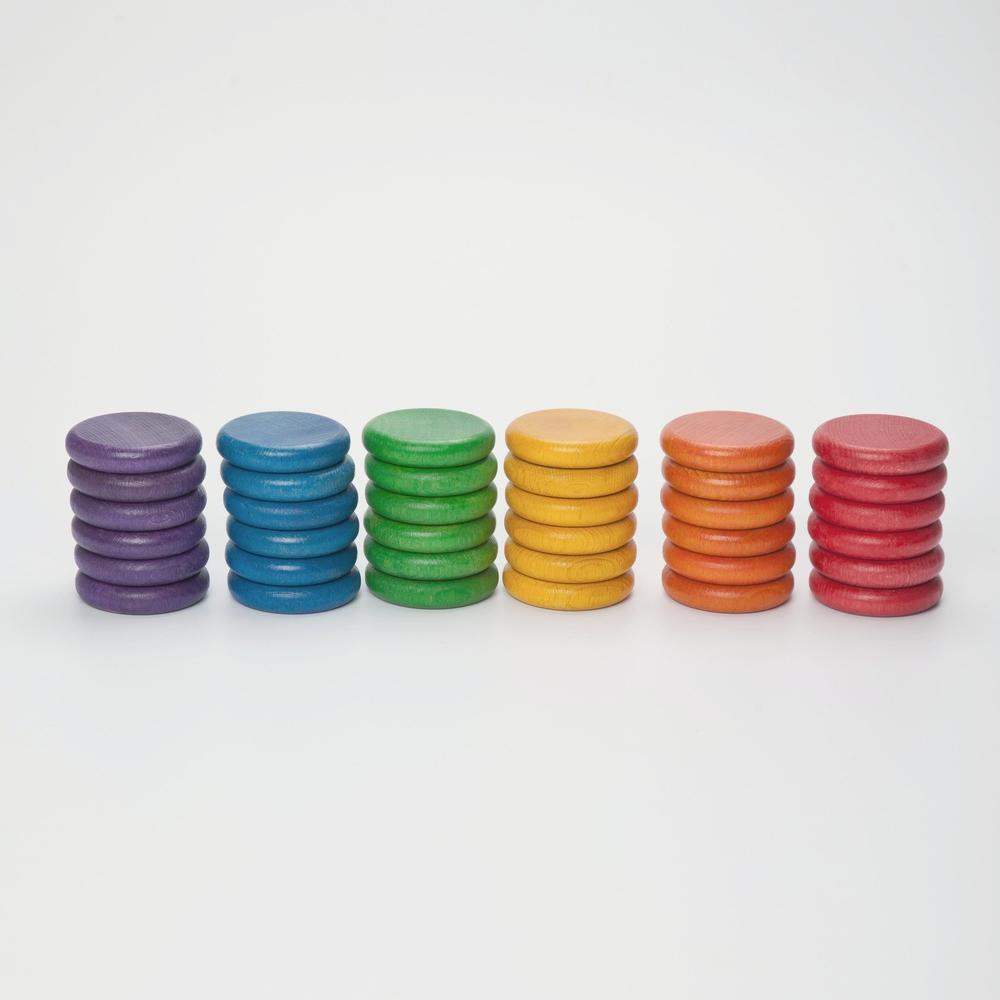 Grapat Coloured Coins set of 36 in 6 Rainbow Colours - Grapat - The Creative Toy Shop