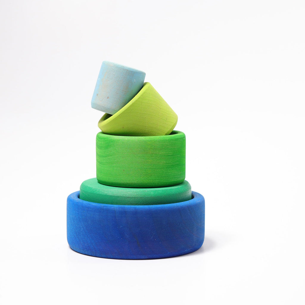 Grimm's Set of Ocean Coloured Stacking Bowls - Grimm's Spiel and Holz Design - The Creative Toy Shop