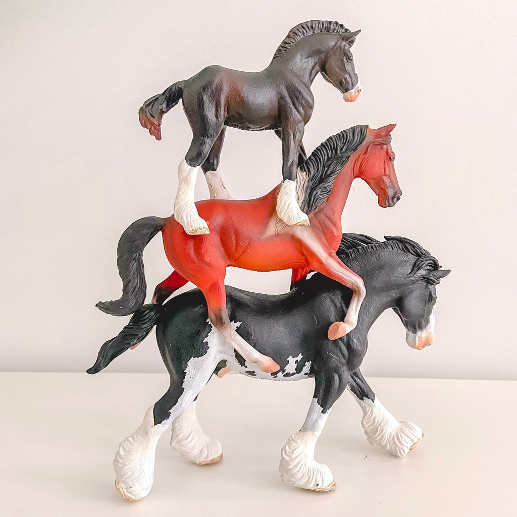 CollectA horses stacked up from April 2023 collectA subscription box 
