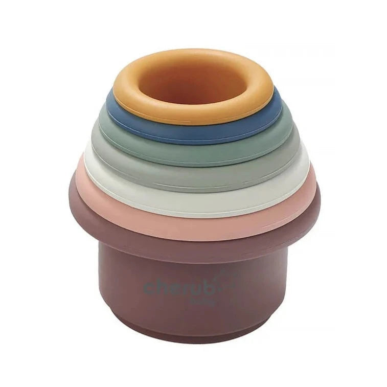 Montessori style silicone stacking cups from Cherub Baby