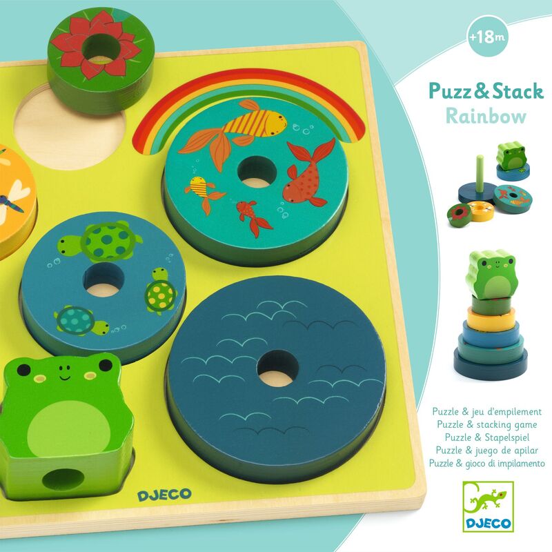 Djeco - Rainbow Puzz & Stack Wooden Puzzle