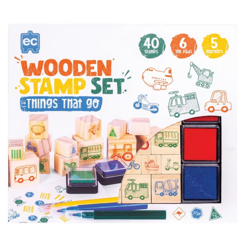 Set Thing EC Wooden Stamp Set 51pc - Things That Go! | Kids Stamp Set – The ...