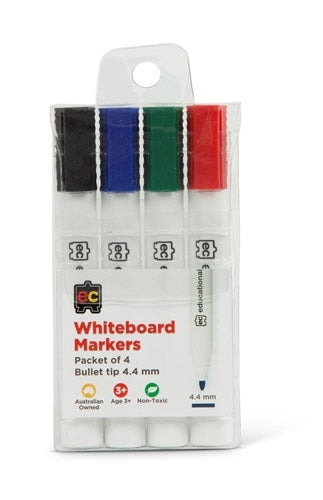 Educational Colours - White Board Markers - Thick 4.4mm (4pk)