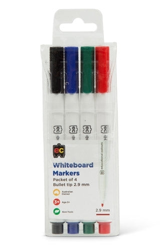 Educational Colours - White Board Markers - Thin 2.9mm (4pk)