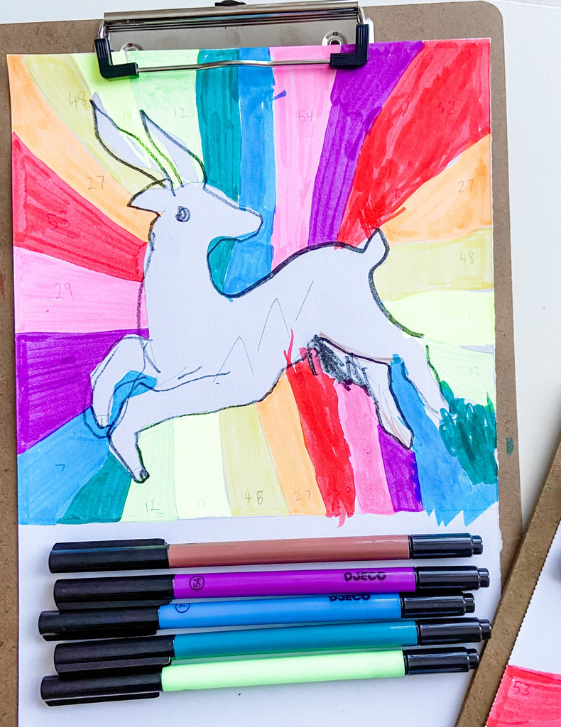 Felt Tip Brush Pens - Neon Colours used in number drawing of deer