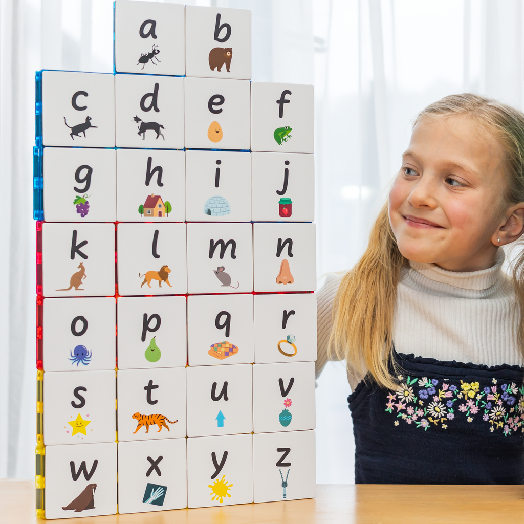 Learn Topper Learn & Grow | Magnetic Tile Topper | Alphabet Lower Case Pack (40 Pc ...