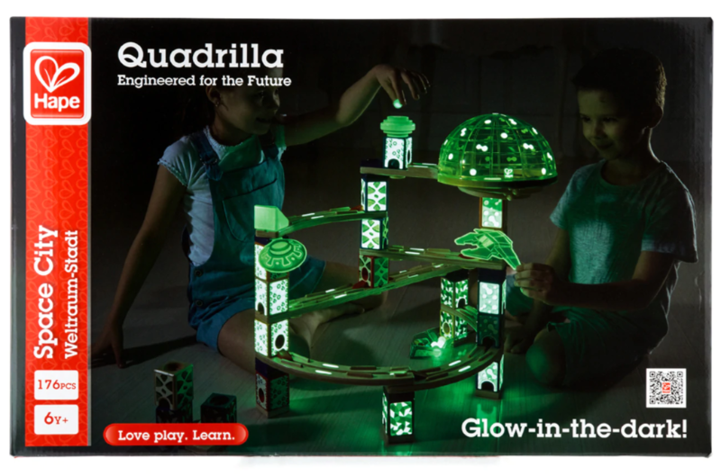 SECONDS - Hape Quadrilla - Space City - Glow In The Dark Marble Run Set
