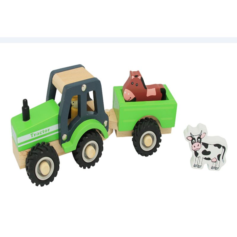 Toyslink - Wooden Green Farm Tractor with Trailer (Boxed Set)