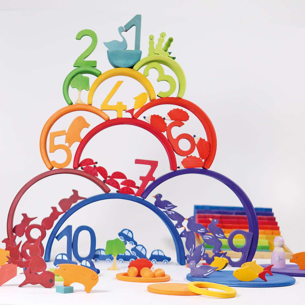 New Grimms 2021 Counting rainbow stacked with numbers and wooden toys from Grimms