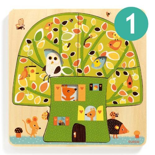 Djeco - Chest-nut Treehouse - 3 Layer Wooden Puzzle