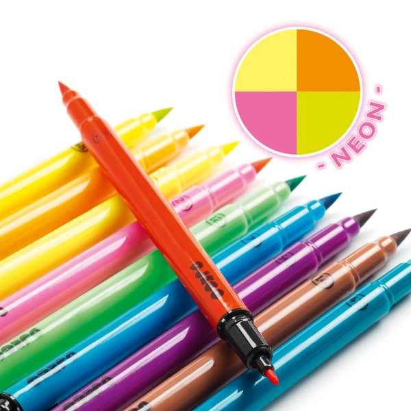 Djeco - Felt Tip Brush Pens - Neon Colours (10pk)