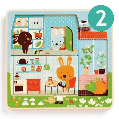 Djeco - Chez-carot Rabbit - 3 Layer Wooden Puzzle