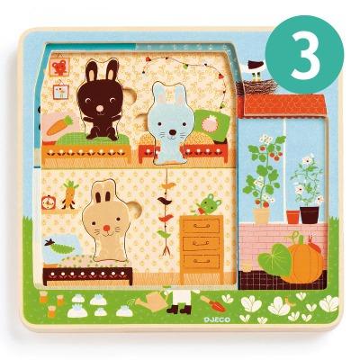 Djeco - Chez-carot Rabbit - 3 Layer Wooden Puzzle