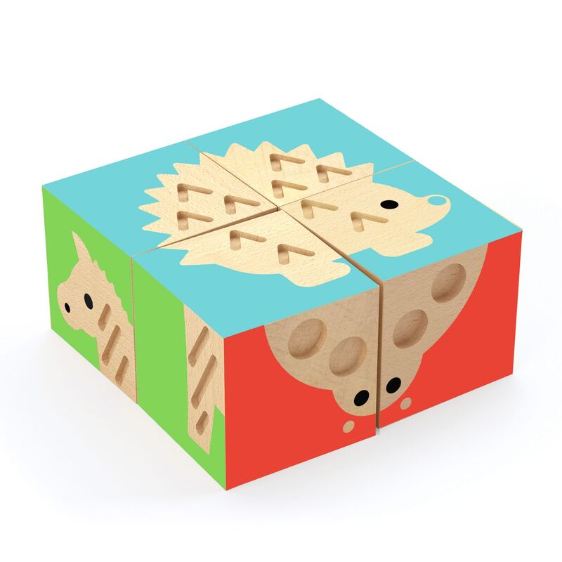 Djeco - Touch Basic - Wooden Cube Block Puzzle