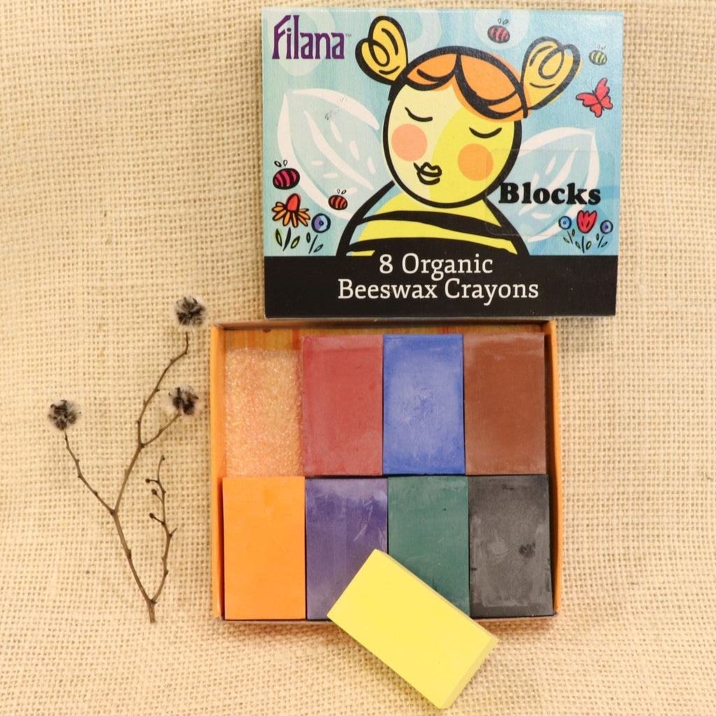 Filana - Organic Beeswax Crayons, Blocks w brown/black (Pack of 8)