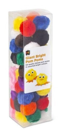 Giant Bright 50mm Pom Poms (Pack of 50)
