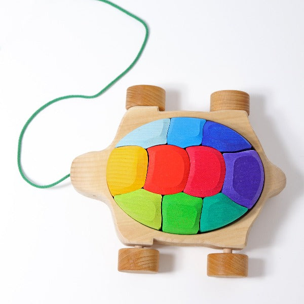 Grimm's - Wooden Rainbow Pull Along Turtle