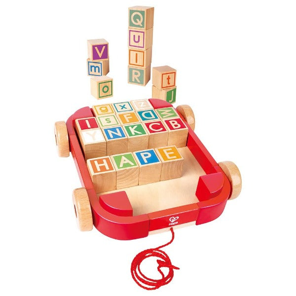 Hape - Wooden Pull Along Cart with Blocks