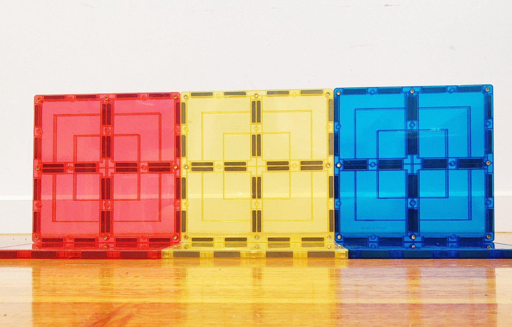 Large Square tile pack of 8 from Learn and Grow toys showing red, yellow and blue tiles