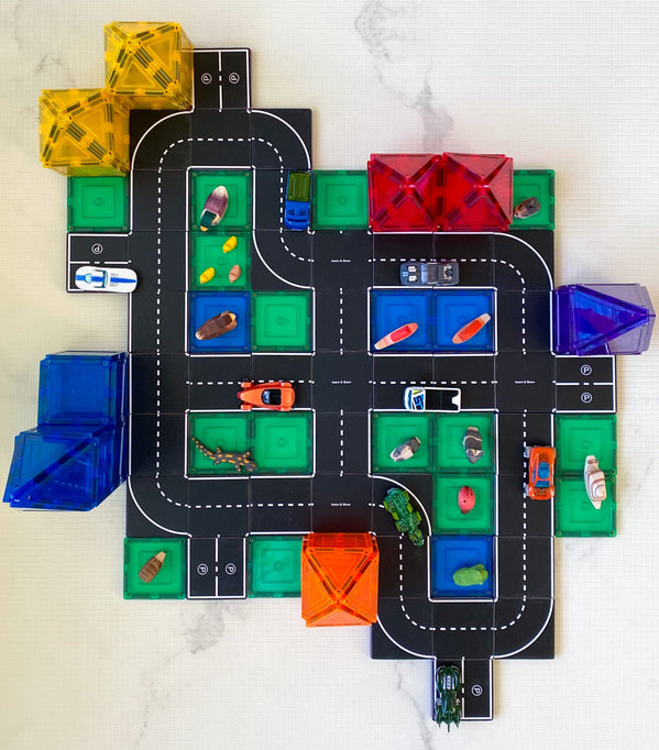 Learn & Grow Toys- Magnetic Tile Topper - Road Pack (40 Piece)