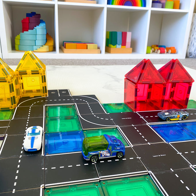 Learn & Grow Toys- Magnetic Tile Topper - Road Pack (40 Piece)