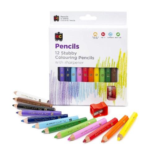 Stubby Colouring Pencils (Pack 12) with Sharpener