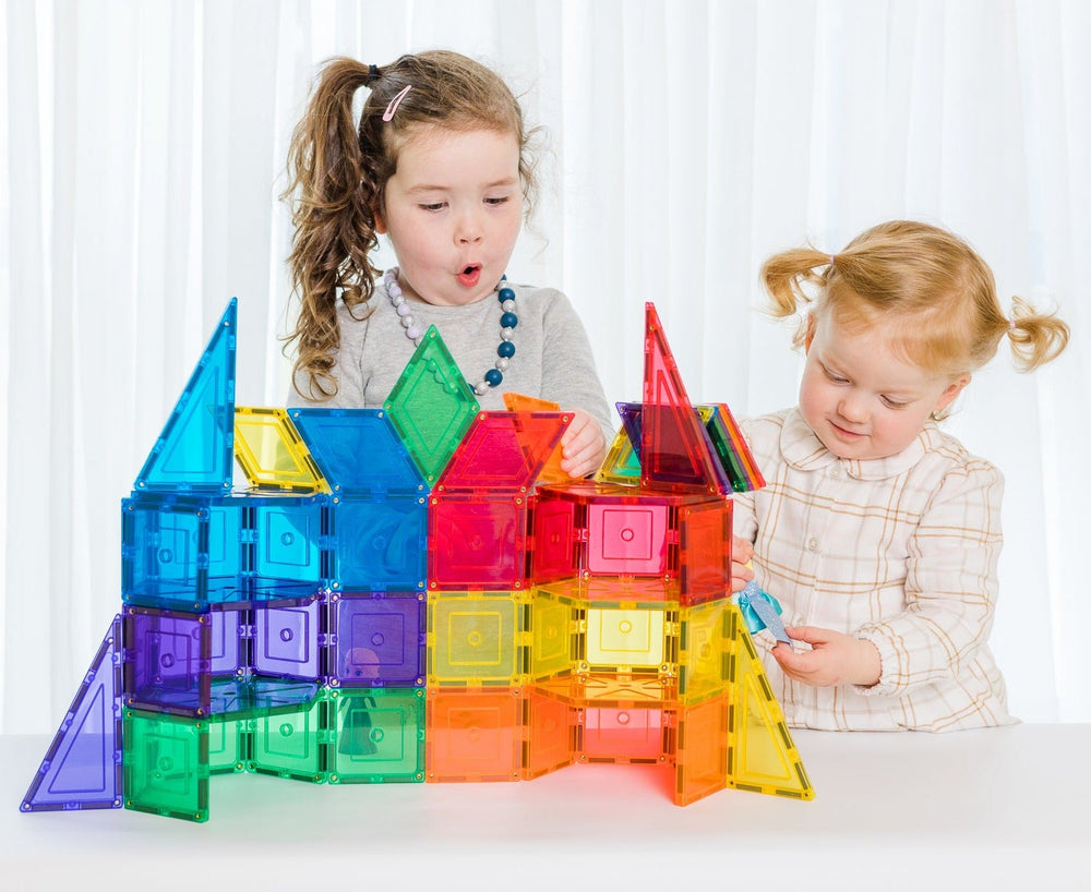 36pc geometry pack being played with by 2 young children