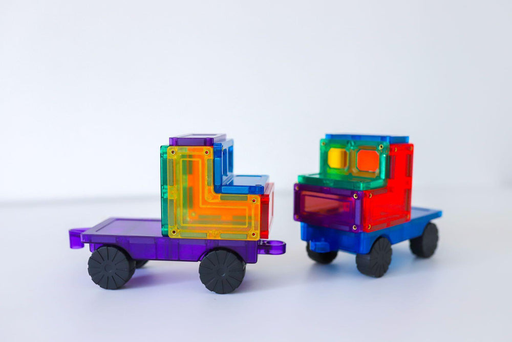 Brightly coloured magnetic tow trucks from new Learn and Grow car pack 