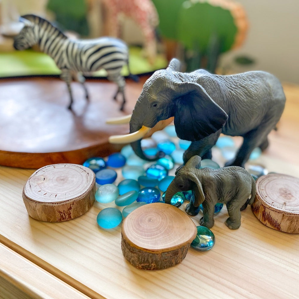 Safari themed collecta animals with wooden pieces and gems