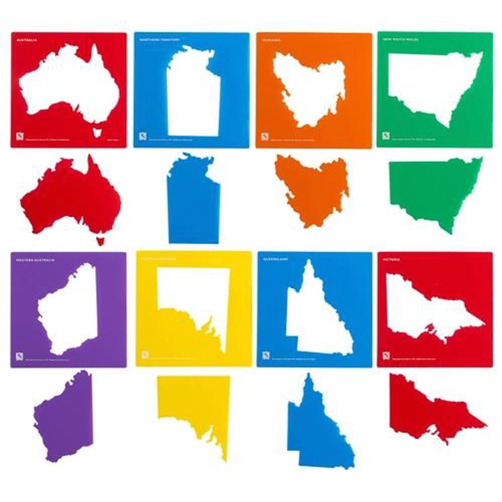 Educational Colours Australia & State Map Stencil Set of 8 - Educational Colours - The Creative Toy Shop