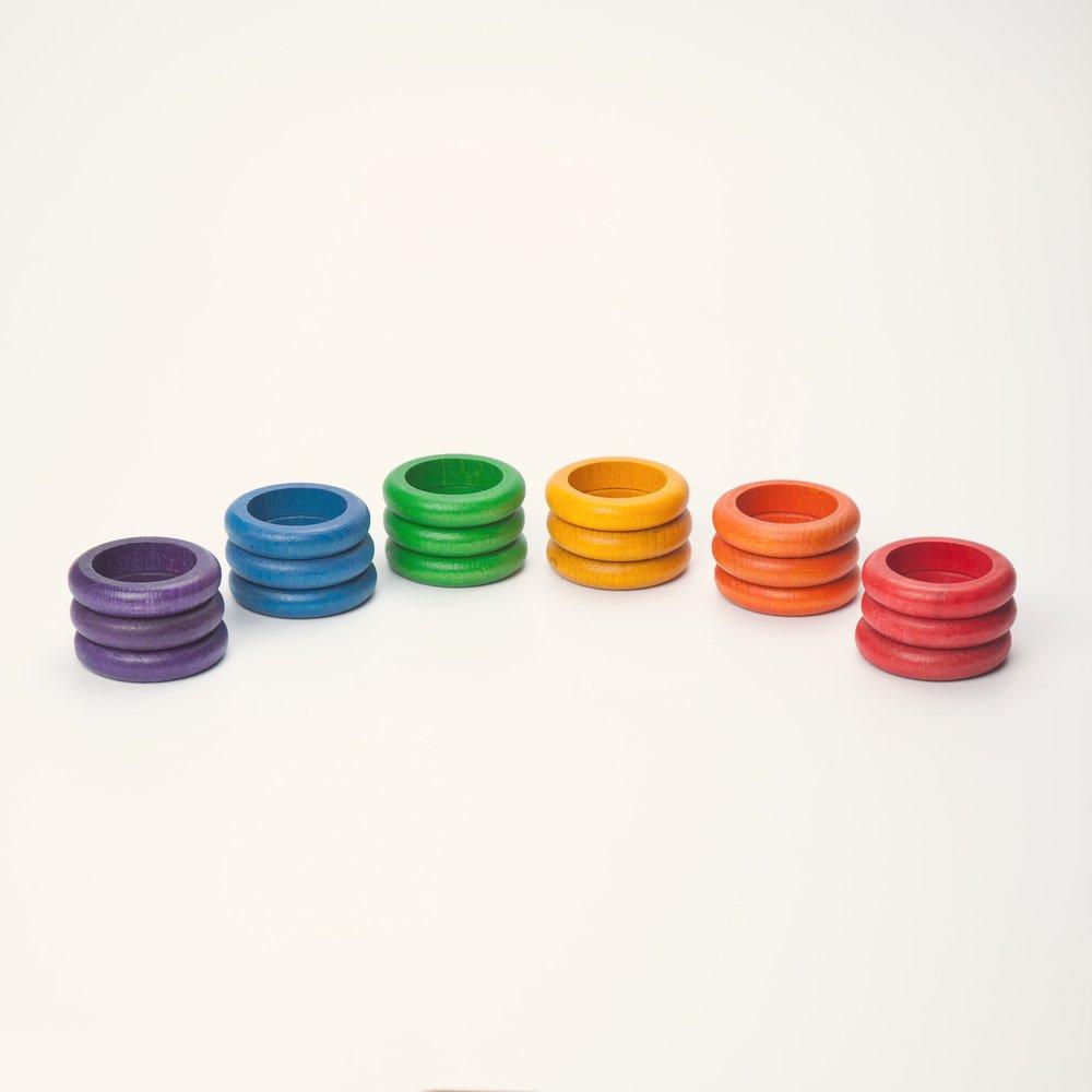 Grapat Coloured Rings set of 18 in 6 Rainbow Colours - Grapat - The Creative Toy Shop