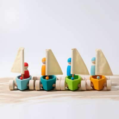 Grimm's Little Land Yachts with Sailors - Set of 4 - Grimm's Spiel and Holz Design - The Creative Toy Shop
