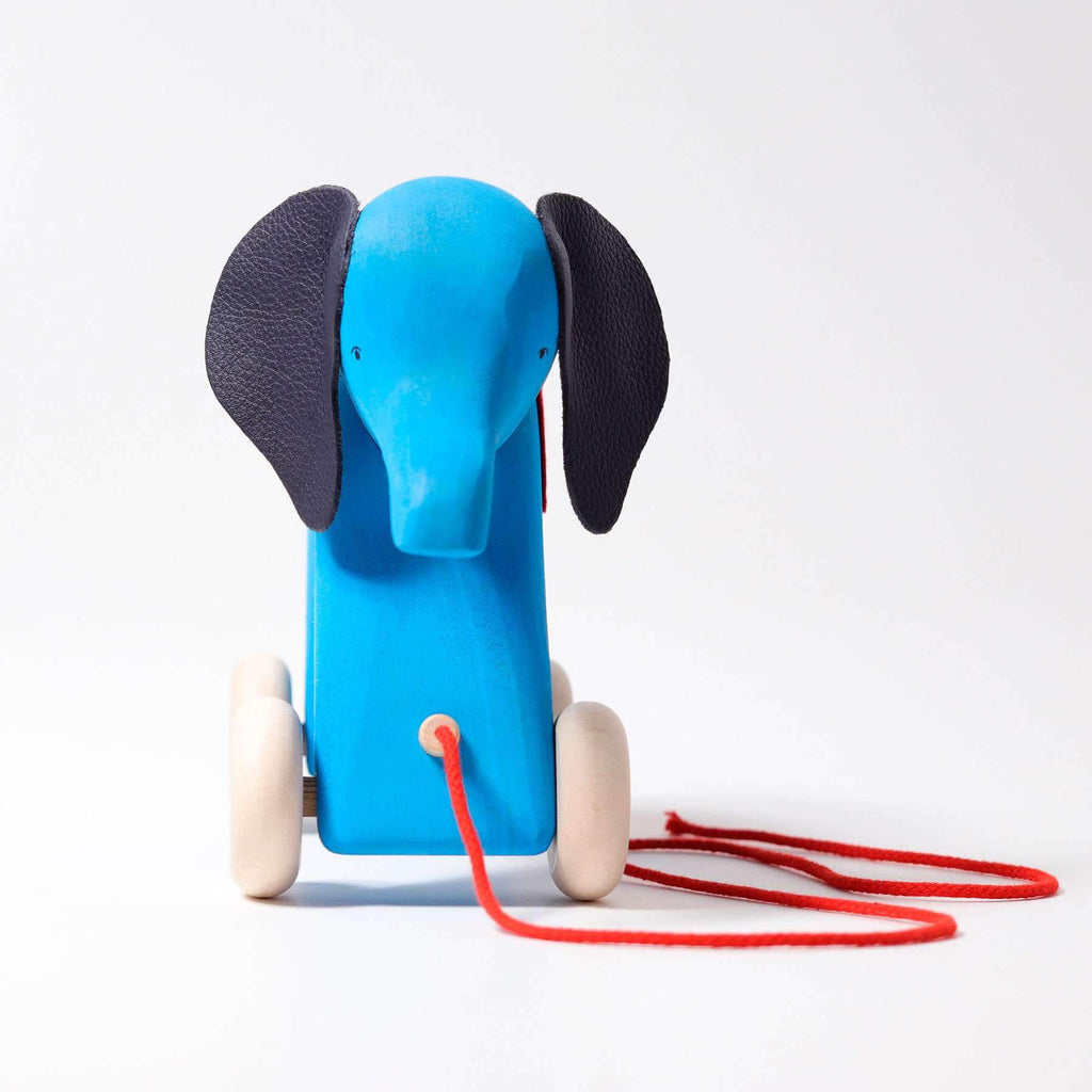 Grimm's Pull Along Blue Handcarved Elephant - Grimm's Spiel and Holz Design - The Creative Toy Shop