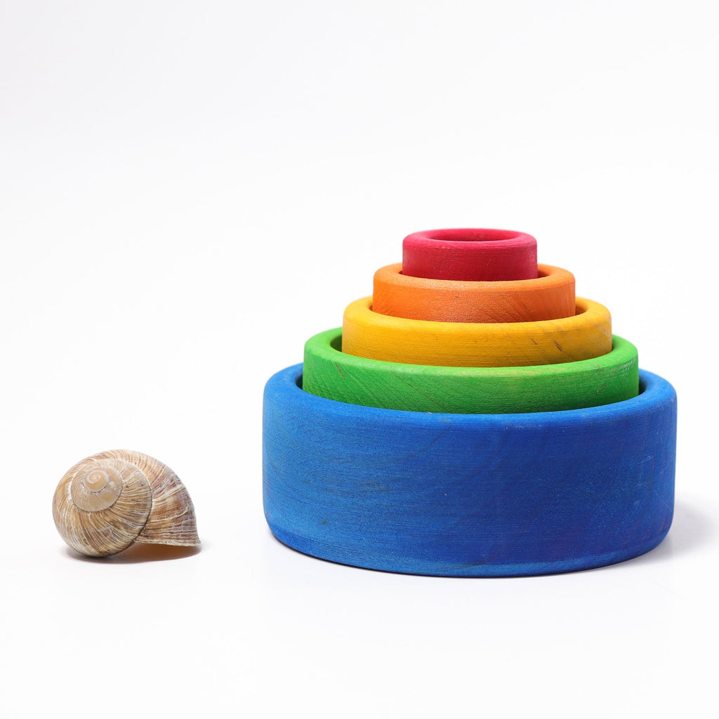 Grimm's Set of Blue Coloured Stacking Bowls - Grimm's Spiel and Holz Design - The Creative Toy Shop