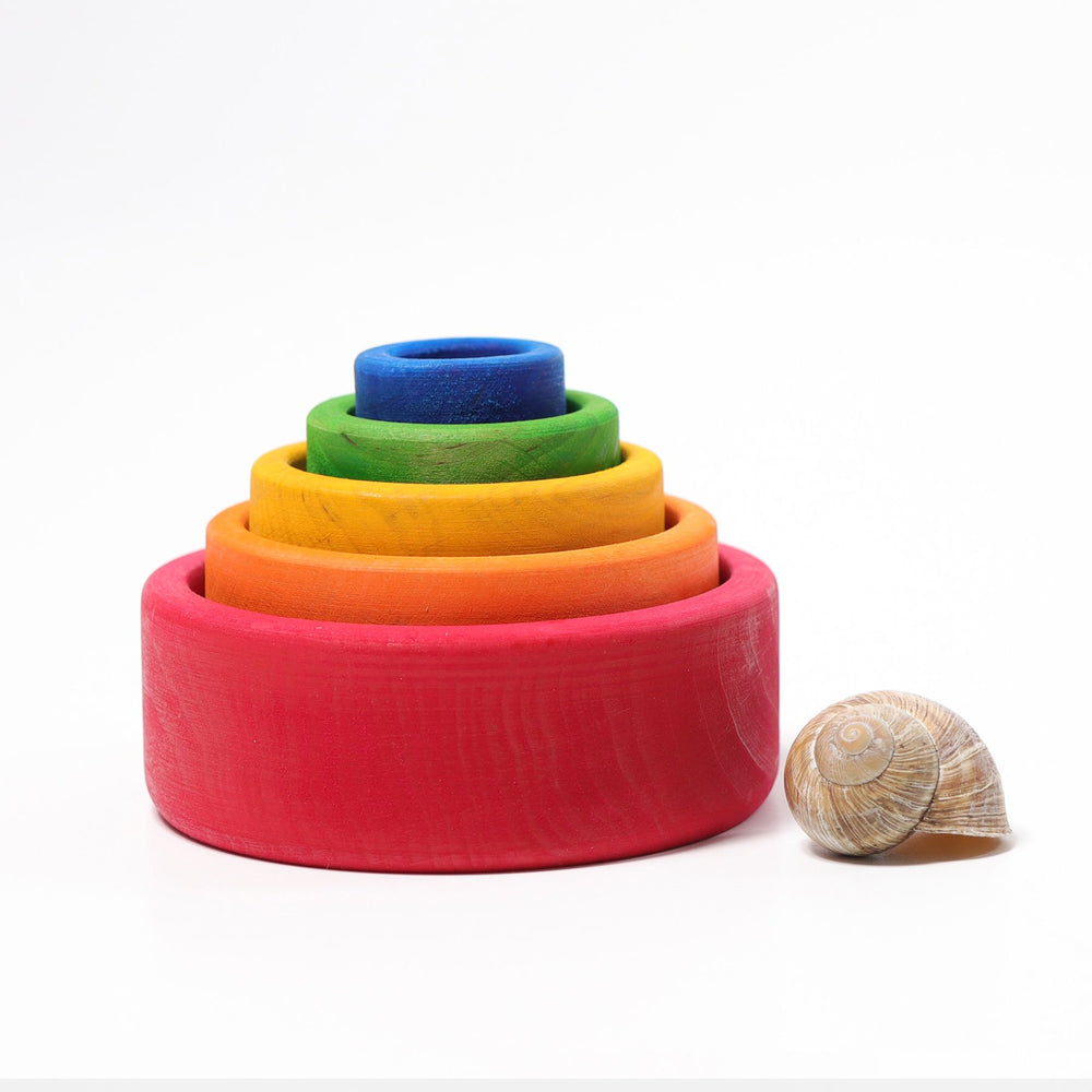 Grimm's Set of Red Coloured Stacking Bowls - Grimm's Spiel and Holz Design - The Creative Toy Shop