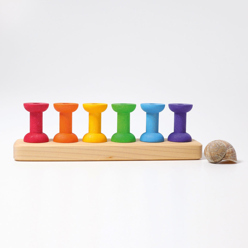 Grimm's Stacking Game Small Rainbow Bobbins - Grimm's Spiel and Holz Design - The Creative Toy Shop