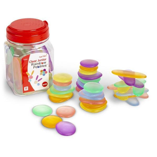 Junior Rainbow Pebbles Jar of 36 Clear - Edx Education - The Creative Toy Shop