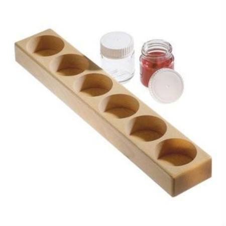 Wooden holder for 6 glass 50ml paint jars (holes 4.5cm) - Mercurius - The Creative Toy Shop